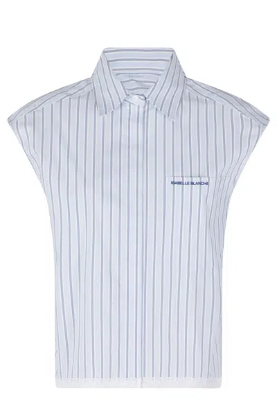 Isabelle Blanche Light Blue Striped Embroidered-logo Cotton Shirt In White