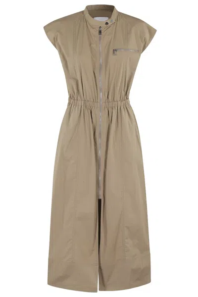 Isabelle Blanche Light Brown Sleeveless Midi Dress With Korean Collar