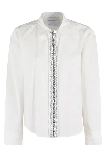 Isabelle Blanche Long-sleeved Cotton Shirt With Hidden Button Closure In White