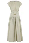 Isabelle Blanche Midi Dress With Cap Sleeves And Cinched Waist In Gray