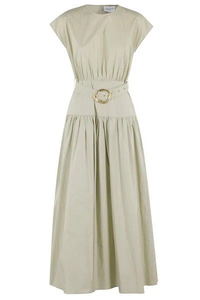 Isabelle Blanche Midi Dress With Cap Sleeves And Cinched Waist