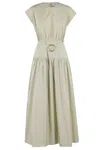 Isabelle Blanche Midi Dress With Cap Sleeves And Cinched Waist In Green