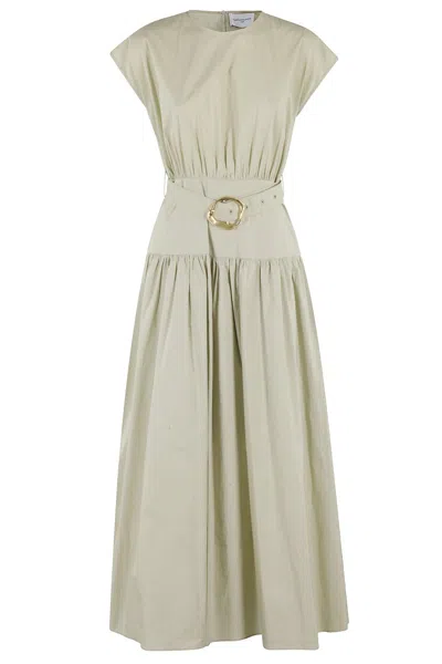 Isabelle Blanche Midi Dress With Cap Sleeves And Cinched Waist In Green