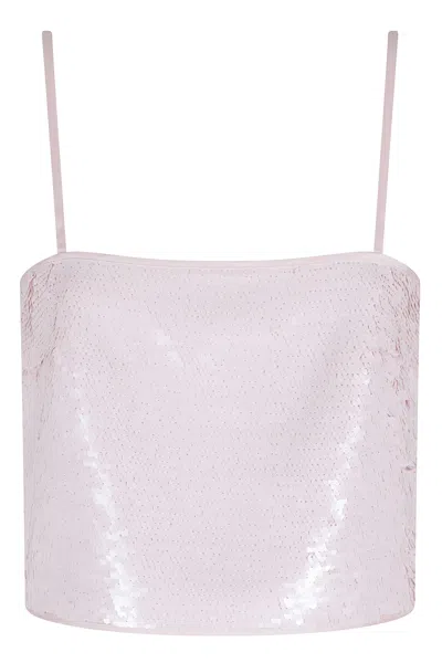 Isabelle Blanche Pink Sequined Straight-neckline Polyester Tank Top In White
