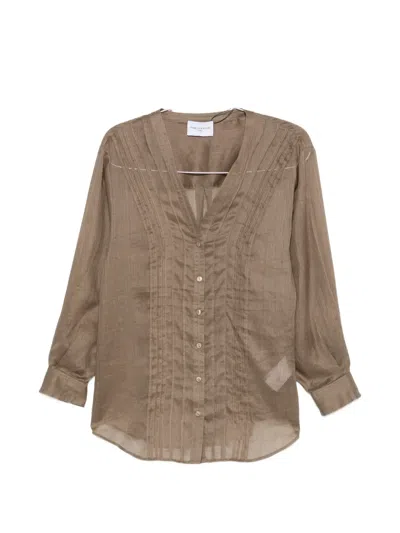 Isabelle Blanche Pin-tuck V-neck Blouse In Green