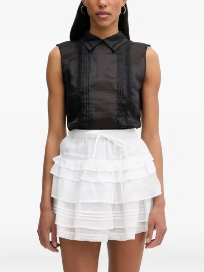 Isabelle Blanche Pintuck-detail Lace-trim Top In Black