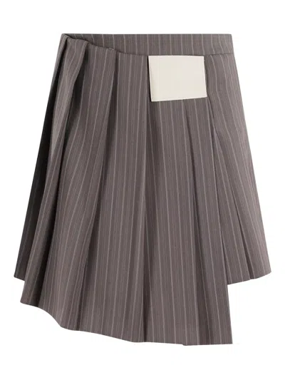 Isabelle Blanche Pleated Pinstripe Skirt In Gray