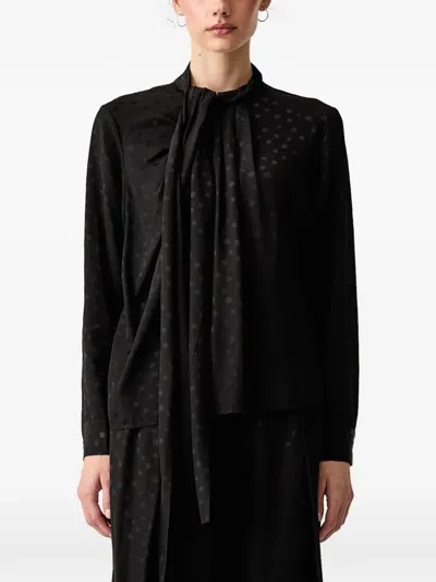 Isabelle Blanche Polka-dot Tie-neck Blouse In Black