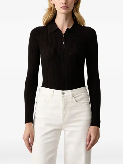 Isabelle Blanche Ribbed-knit Polo Sweater In Black