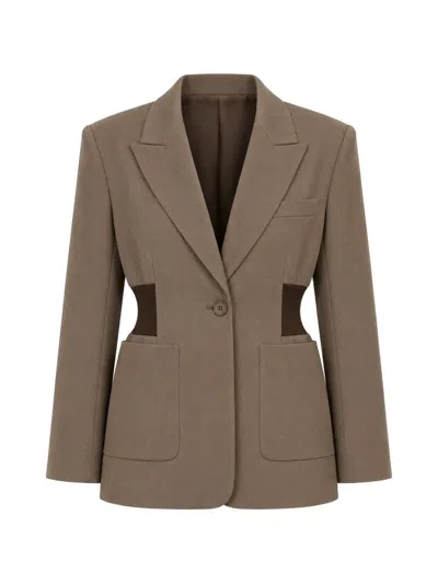 Isabelle Blanche Ribbed-waist Single-breasted Blazer In Brown