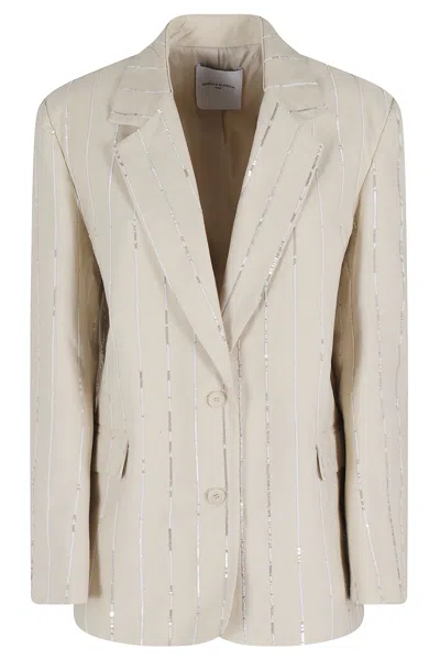 Isabelle Blanche Sand Sequined Striped Single-breasted Cotton Blazer In Grey