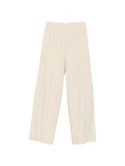 Isabelle Blanche Sequin-embellished Pinstripe Trousers In Neutral
