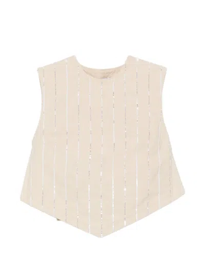 Isabelle Blanche Sequin-embellished Tie-back Top In Neutral