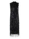 Isabelle Blanche Sequinned Fringed Midi Dress In Black