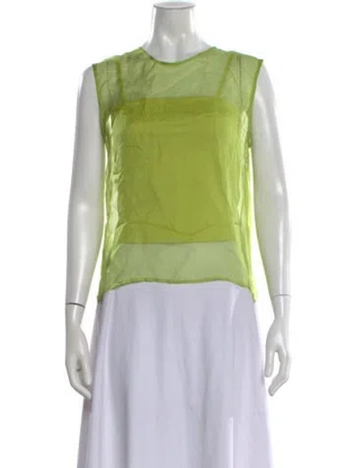 Pre-owned Isabelle Blanche Silk Crew Neck Top In Green