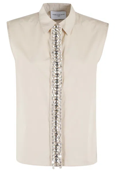 Isabelle Blanche Sleeveless Cotton Top With Classic Collar In Purple
