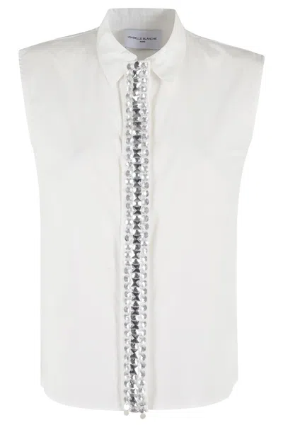 Isabelle Blanche Sleeveless Cotton Top With Classic Collar In White