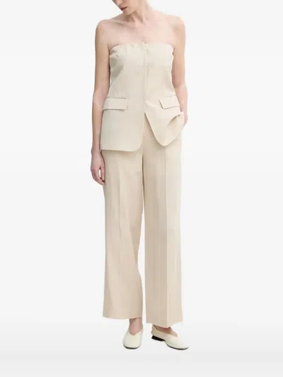 Isabelle Blanche Strapless Flap-pocket Blouse In White