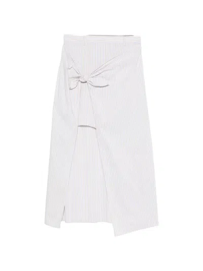 Isabelle Blanche Striped Knot-detail Skirt In White