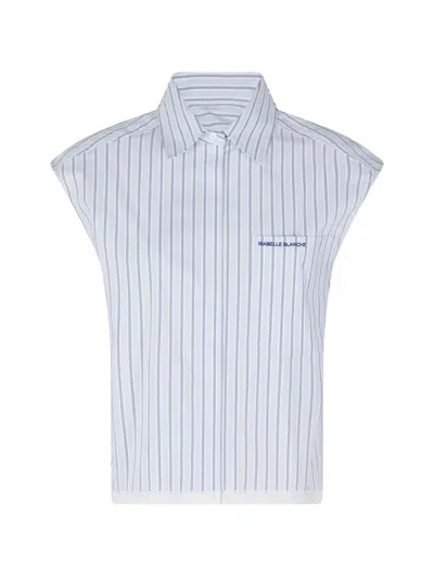 Isabelle Blanche Striped-pattern Lace-trim Shirt In Blue