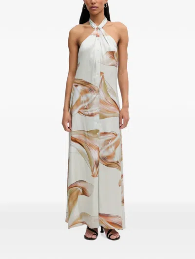 Isabelle Blanche Twisted Halterneck Abstract-print Maxi Dress In Multi