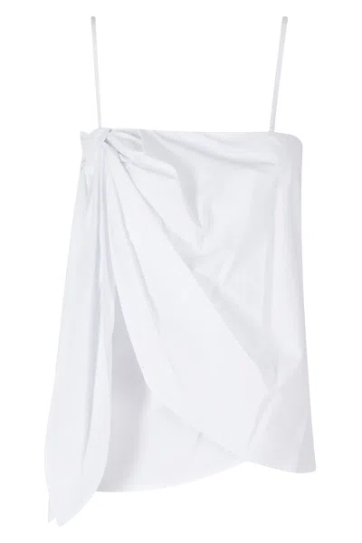 Isabelle Blanche White Adjustable-bow Back-zipper Cotton Tank Top