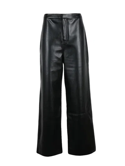 Isabelle Blanche Wide-leg Faux Leather Pants With Zip Closure In Black