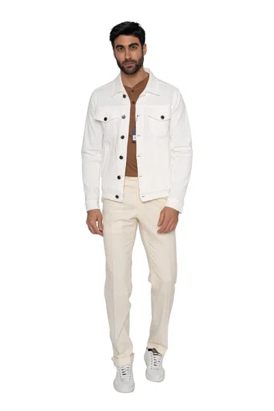 Pre-owned Isaia 1200$  Napoli White Trucker Denim Japan Jacket Coat 100% Cotton