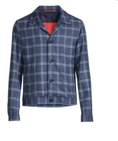 Pre-owned Isaia $2750  Portofino Plaid Wool Blend Shirt Jacket Blue 40 Us/50 Eu Italy