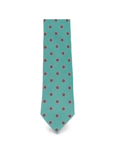 Isaia 7 Fold Floral-pattern Tie In Green