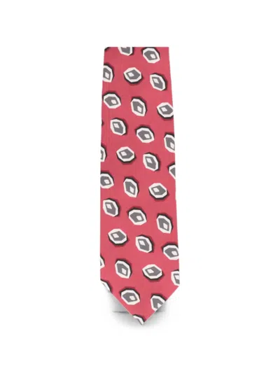 Isaia 7 Fold Geometric-print Tie In Pink