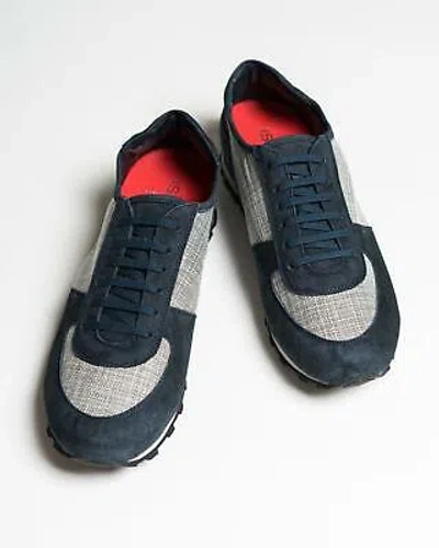 Pre-owned Isaia $795 Navy Blue Gray Suede Cashmere Runner Sneakers Shoes 43 Eu 10 Us