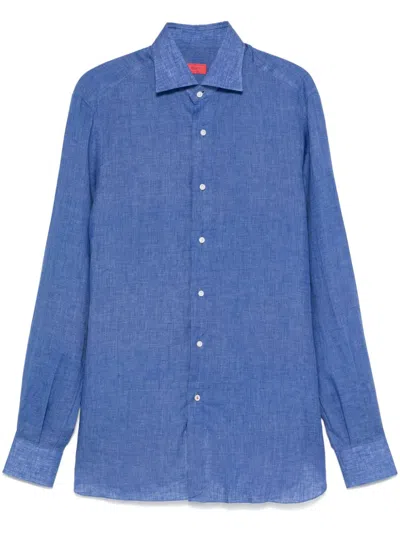 Isaia Linen Shirt In Blue
