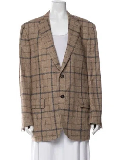 Pre-owned Isaia Alpaca Plaid Print Blazer In Multi
