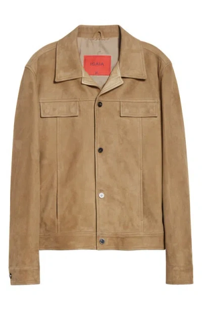 Isaia Amelio Aqua Lambskin Suede Jacket In Brown