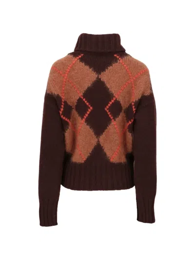 Isaia Argyle Roll-neck Sweater In Brown