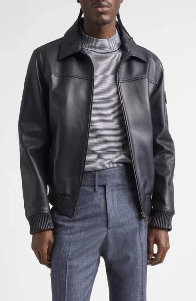 Isaia Aviator Lambskin Leather Jacket In Blue