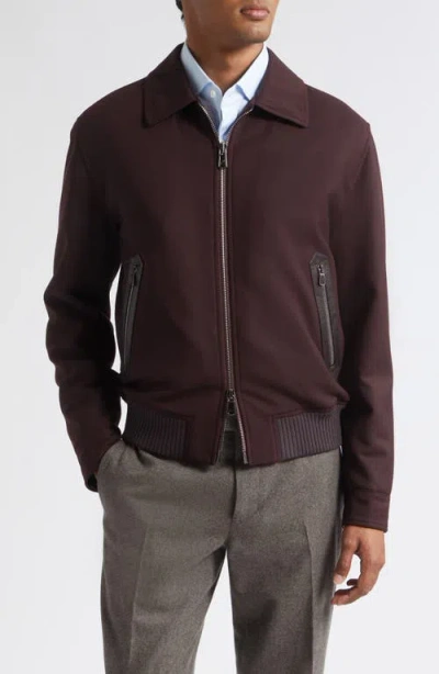 Isaia Aviator Scuba Stretch Wool Jacket In Brown