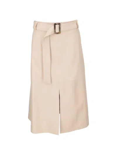Isaia Belted Front-slit Skirt In Neutral