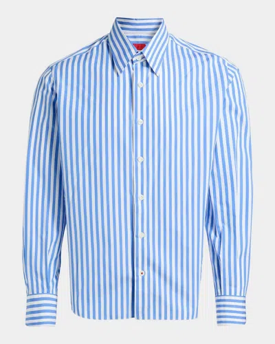 Isaia Bengal Stripe Cotton Shirt In Blue