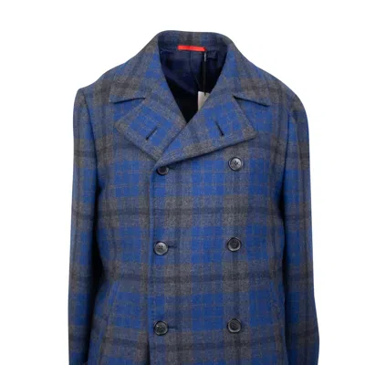 Isaia Blue & Grey Plaid Double-breasted Jacket In Multi