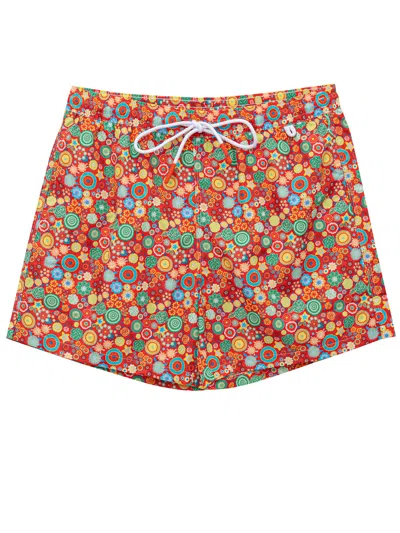 Isaia Boxer Costume With Multicolor Print  In Rosso