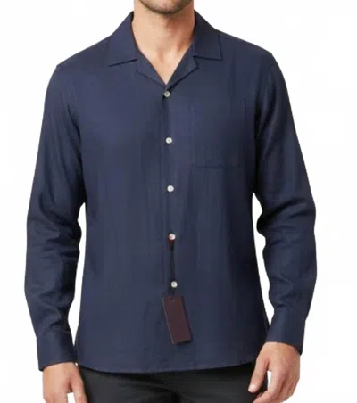 Isaia Broadcloth Camp Collar Button-up Shirt In Blue