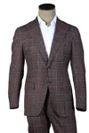 Isaia Double Windowpane Wool-silk-linen Suit In Brown
