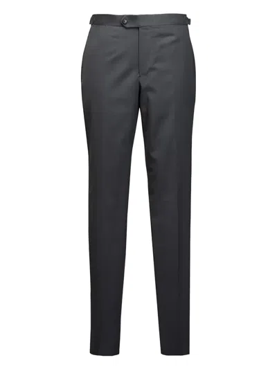 Isaia Buttoned Wool Trousers In Gray