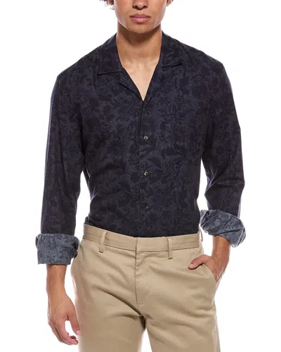 Isaia Camp Collar Shirt In Blue