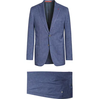 Isaia Capri Denim Effect Wool Blend Rigato Suit In Blue