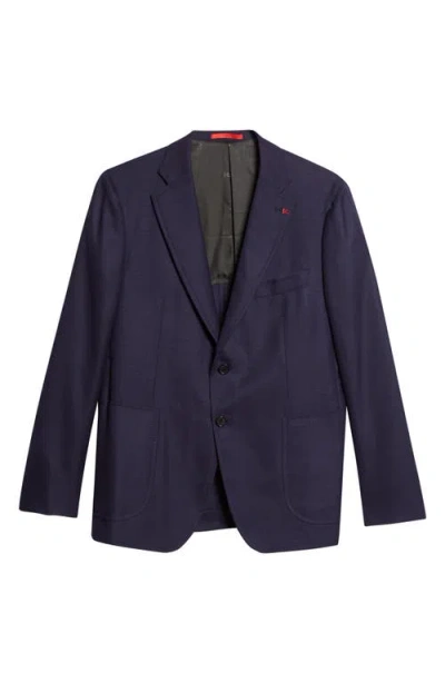 Isaia Capri Navy Wool Hopsack Blazer In Purple