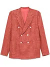 Isaia Double-breasted Suit Jacket In Orange