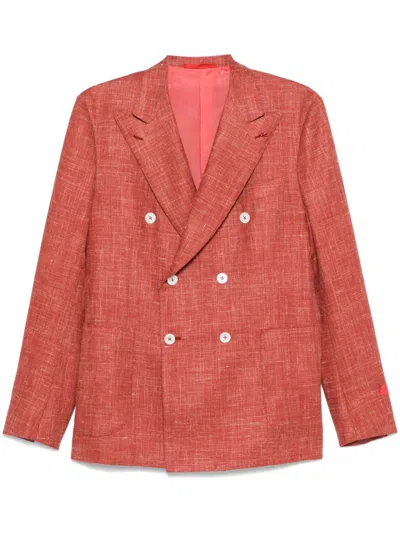 Isaia Double-breasted Suit Jacket In Red